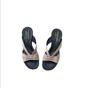 Donald‎ J Pliner Women’s Brown Metallic Leather Wedge Sandal Size 7.5